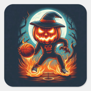 Sticker Carré Jeu de basket-ball Jack-o-Lantern Halloween
