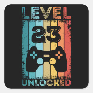 Sticker Carré Jeu de niveau 23 déverrouillé 23e Gamer Cadeau d