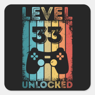 Sticker Carré Jeu de niveau 33 Déverrouillé 33e Gamer Cadeaux 
