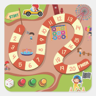 Sticker Carré Jeu de plateau de piste de course colorée pour enf