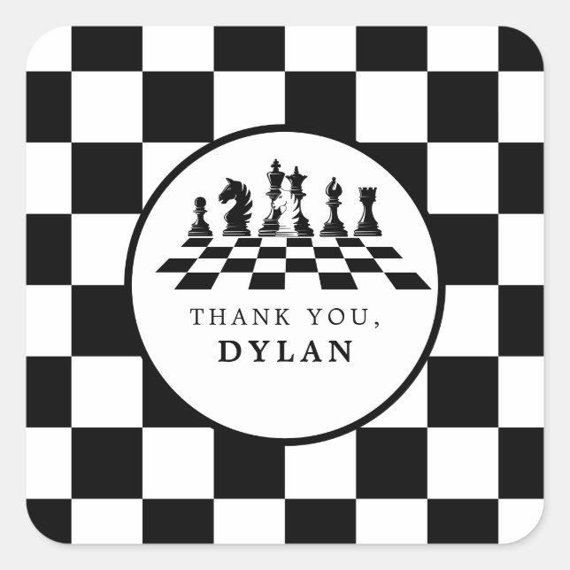 Sticker Carré Jeu d'échecs et pièces Nuit N'importe quel âge Ann (Devant)