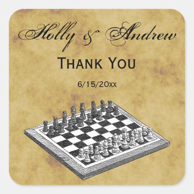 Sticker Carré Jeu d'échecs Vintage WBG (Devant)