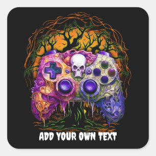 Sticker Carré Jeu Halloween, Contrôleur Éffrayant, Jeu Vidéo