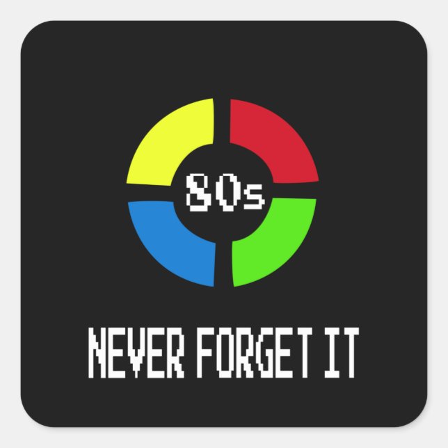 Sticker Carré Jeu - Never Forget Is 80's Gamer Gadget (Devant)