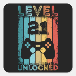 Sticker Carré Jeu niveau 21 déverrouillé 21ème anniversaire Jeu 