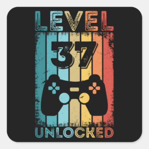 Sticker Carré Jeu niveau 37 déverrouillé 37e anniversaire Gift G