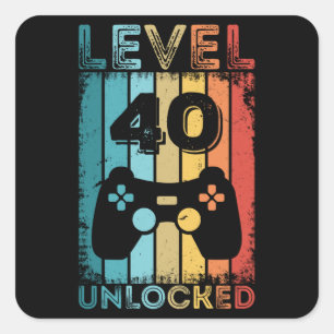 Sticker Carré Jeu niveau 40 déverrouillé 40e anniversaire Gift G