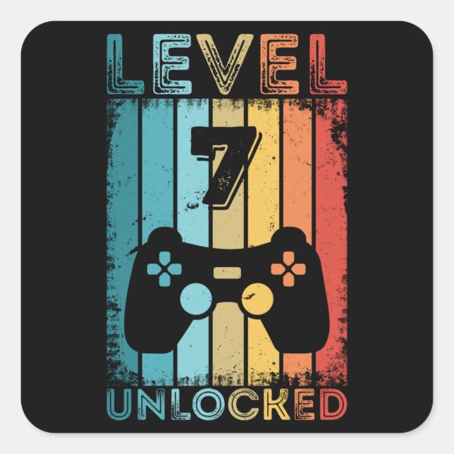 Sticker Carré Jeu niveau 7 déverrouillé 7e anniversaire Jeu cade (Devant)