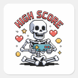 Sticker Carré Jeu vidéo de Jeu de Pixel de Skeleton d'Halloween