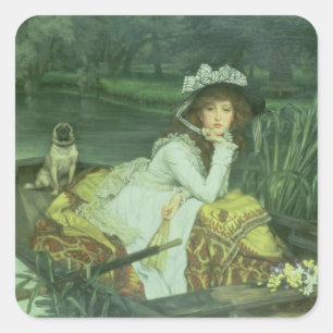Sticker Carré Jeune femme de James Tissot   dans un bateau, ou