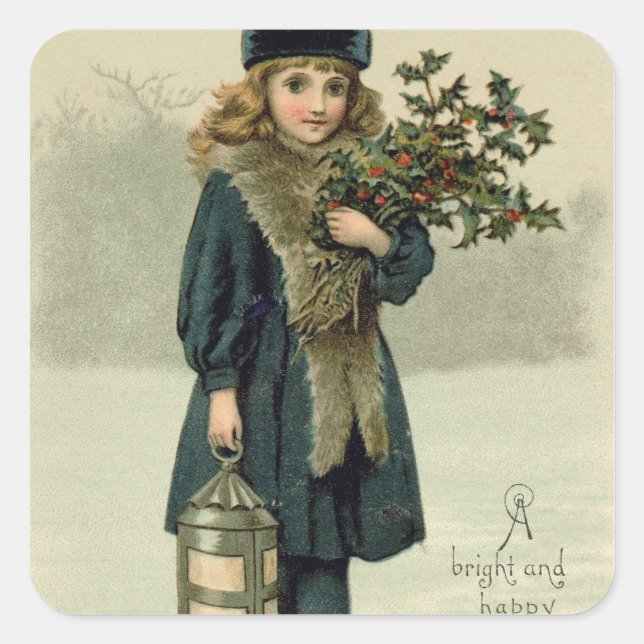 Sticker Carré Jeune fille avec Holly et Lantern (Devant)