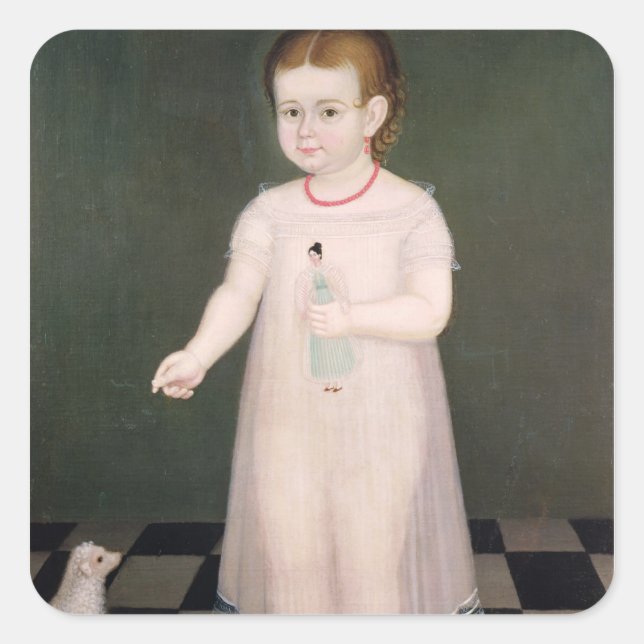 Sticker Carré Jeune fille avec une poupée, 1838 (Devant)