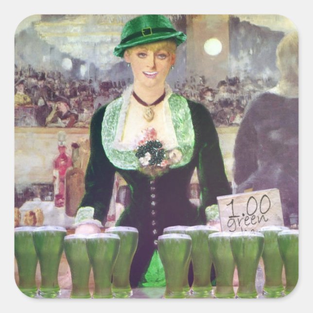 Sticker Carré Jeune fille barmaid St. Patrick's Day (Devant)