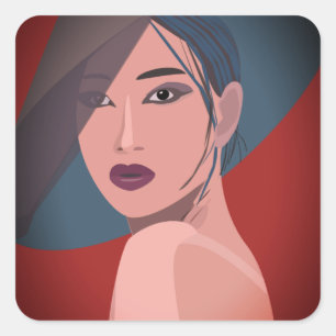 Sticker Carré Jeune Fille Japonaise – Concept Esthétique Moderne