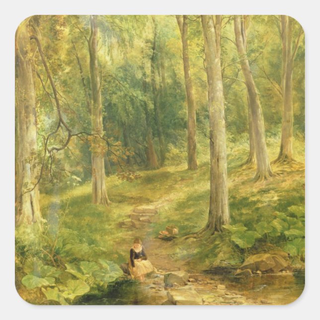 Sticker Carré Jeune fille se baigner les pieds (Devant)