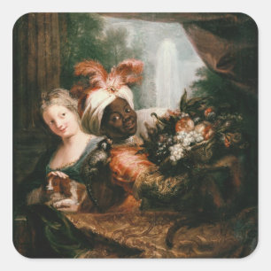 Sticker Carré Jeune homme noir tenant une corbeille