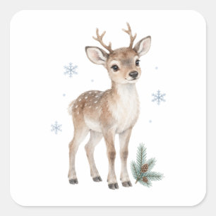Sticker Carré Jeune renne dans la neige qui tombe