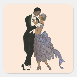 Sticker Carré Jeunes mariés Art Déco vintage, danse des mariés