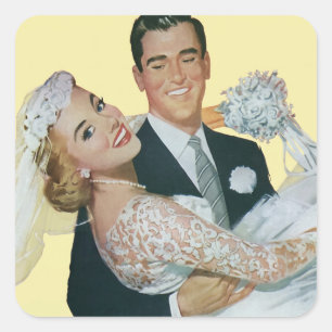 Sticker Carré Jeunes mariés de mariage vintage, heureuse mariée