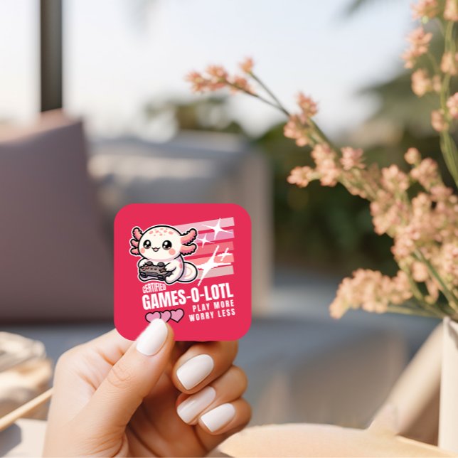 Sticker Carré Jeux certifiés-o-lotl Cute Axolotl Gaming (Créateur téléchargé)