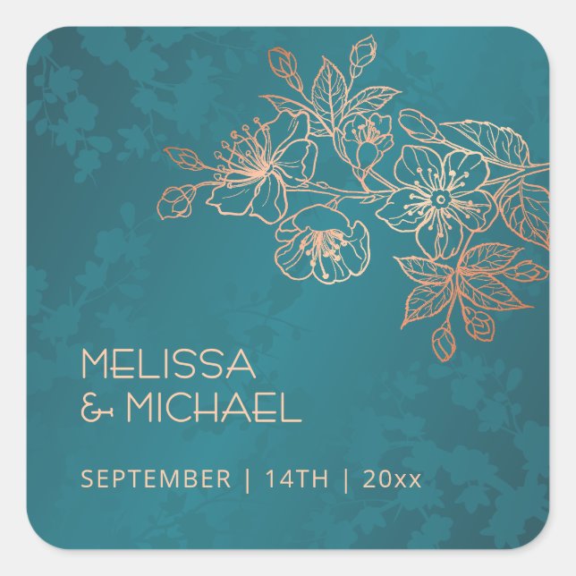 Sticker Carré Jewel Tone Peacock Floral Wedding  (Devant)