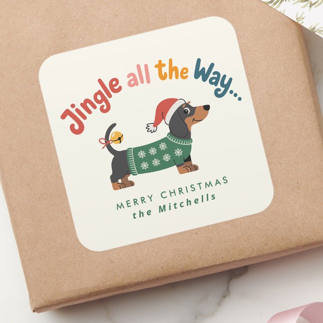 Sticker Carré Jingle All the Way – Cute Holiday Pet Gift & Mail (Créateur téléchargé)