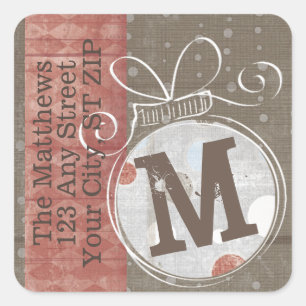 Sticker Carré Jingle Bell Monogramme Adresse de retour