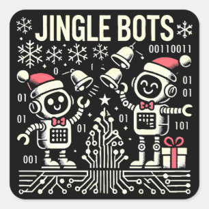 Sticker Carré Jingle Bots Festive Robots de vacances avec chapea