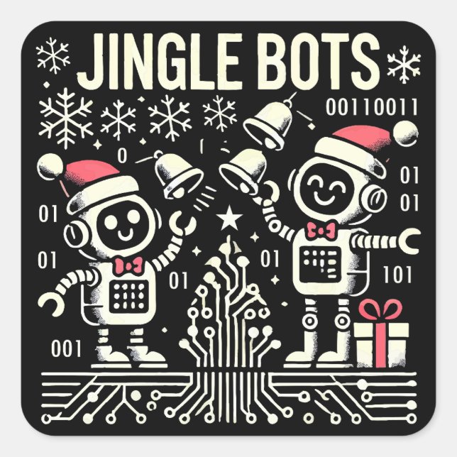 Sticker Carré Jingle Bots Festive Robots de vacances avec chapea (Devant)