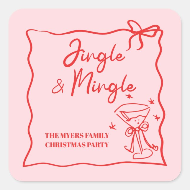 Sticker Carré Jingle et Mingle Ruban rouge rose (Devant)