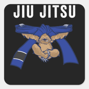 Sticker Carré Jiu Jitsu BJJ Sloth Jiu Jitsu Blue Belt avec