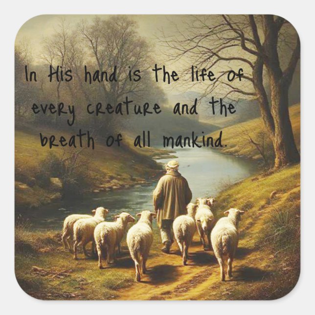 Sticker Carré Job 12:10 Écriture Vie de chaque créature (Devant)