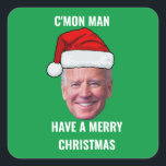 Sticker Carré Joe Biden Santa Hat C'mon Homme Green Christmas<br><div class="desc">Drôle Joe Biden Santa Hat C'mon Homme Noël vert,  sera amusant pour les vacances ou toute occasion</div>