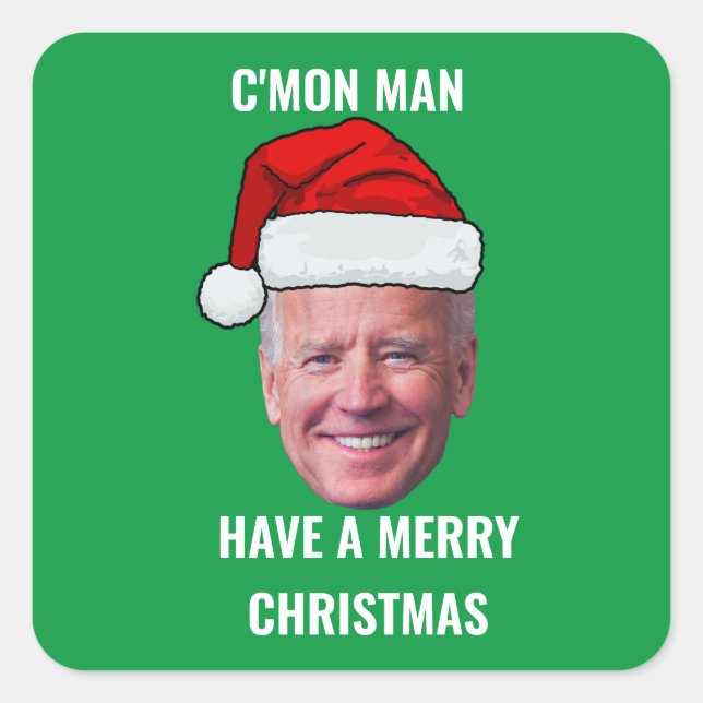 Sticker Carré Joe Biden Santa Hat C'mon Homme Green Christmas (Devant)