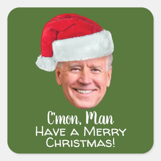 Sticker Carré Joe Biden Santa Hat C'mon homme Joyeux Noël (Devant)