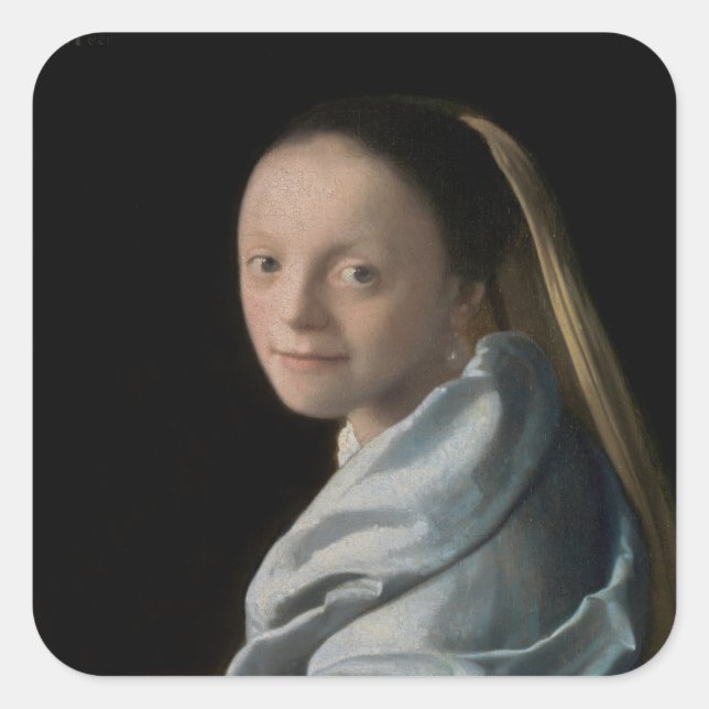 Sticker Carré Johannes Vermeer - Étude d'une jeune femme (Devant)