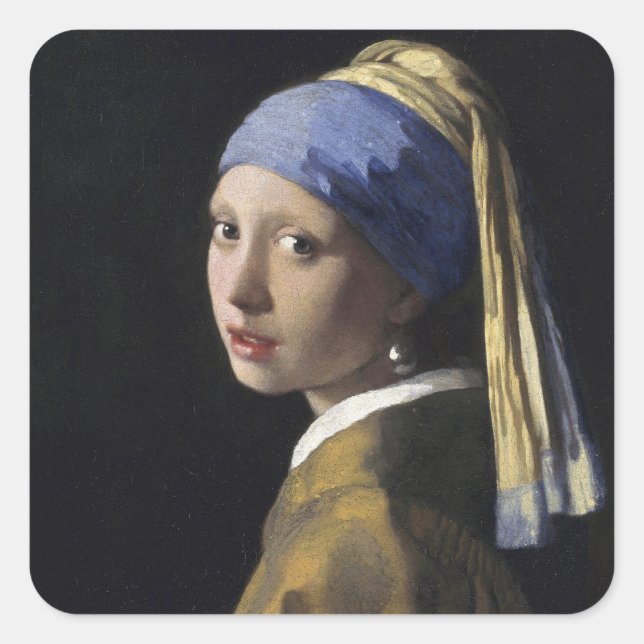 Sticker Carré Johannes Vermeer - Fille avec une oreille perle (Devant)