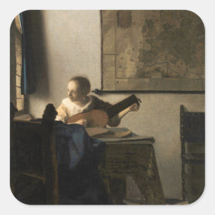 Sticker Carré Johannes Vermeer - Jeune femme avec un trait