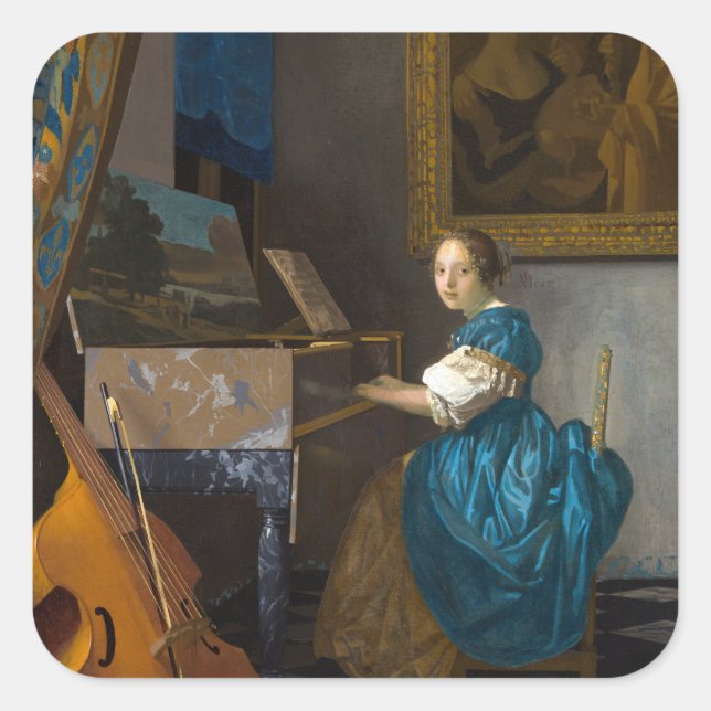 Sticker Carré Johannes Vermeer - Lady assise à une virginale (Devant)