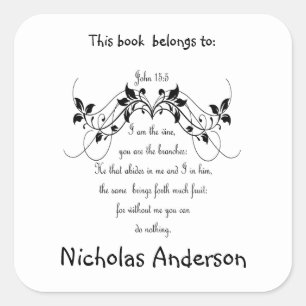 Sticker Carré John 15:5 Bible Scripture Verse Bookplate art