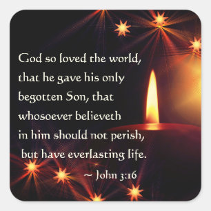 Sticker Carré John 3:16 God so loved the world, Christmas Candle