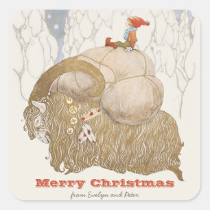 Sticker Carré John Bauer Yule chèvre Julbocken CC1027 Noël