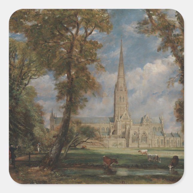 Sticker Carré John Constable | Cathédrale de Salisbury de Bish (Devant)