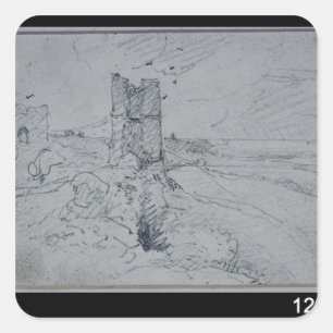 Sticker Carré John Constable   Cottages sur une High Bank, 1834