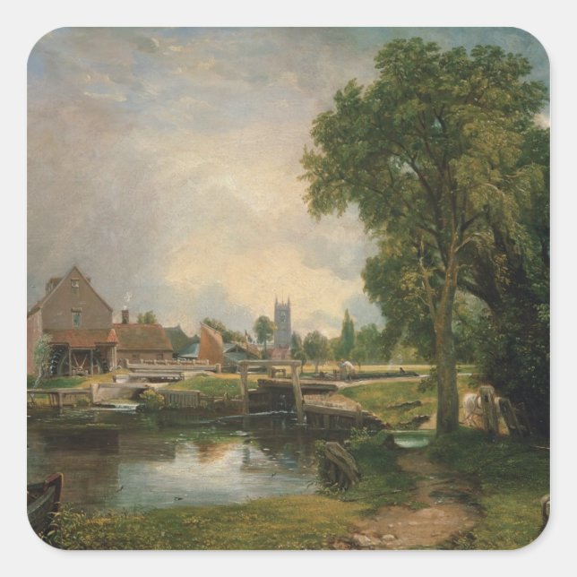 Sticker Carré John Constable | Dedham Lock and Mill, 1820 (Devant)