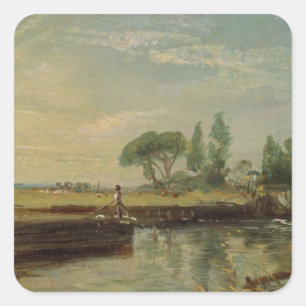 Sticker Carré John Constable une péniche au-dessous de la