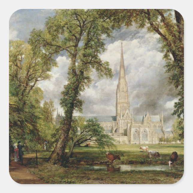Sticker Carré John Constable | Vue de la cathédrale de Salisbury (Devant)