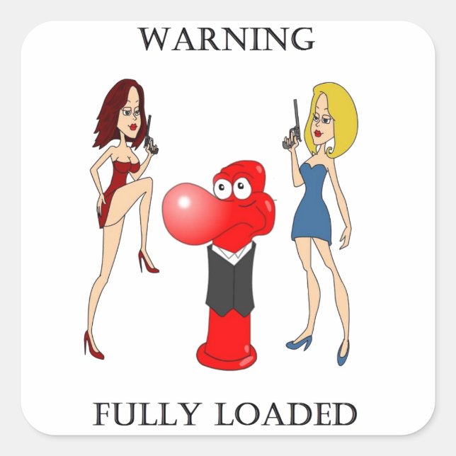 Sticker Carré Johnny Condom entièrement chargé (Devant)