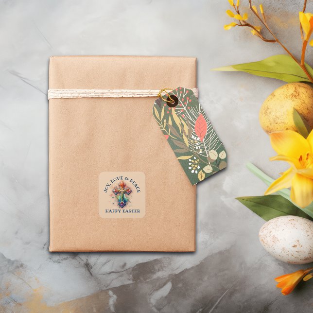 Sticker Carré Joie, amour et paix Joyeux Pâques | (Créateur téléchargé)