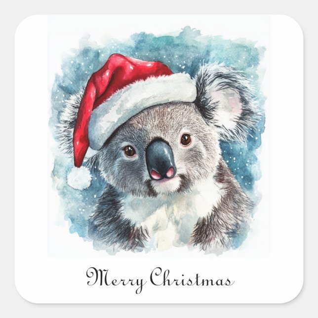 Sticker Carré Joie de Noël australienne, ours koala personnalisé (Devant)